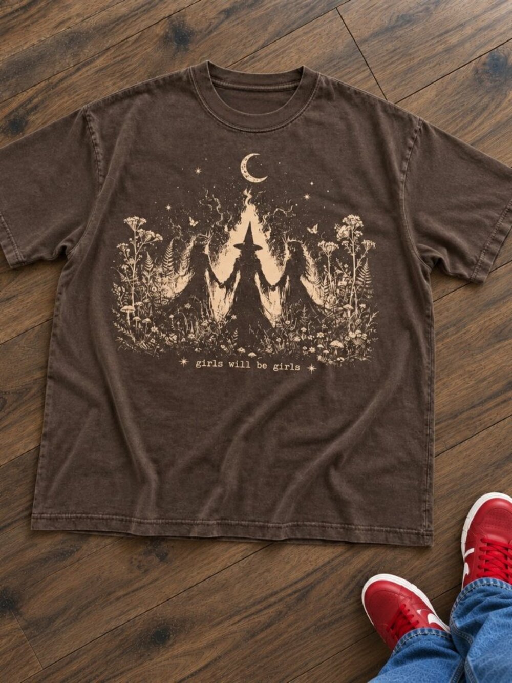 Gildan Girls Will Be Girls Witches Dark Brown Graphic T-Shirt